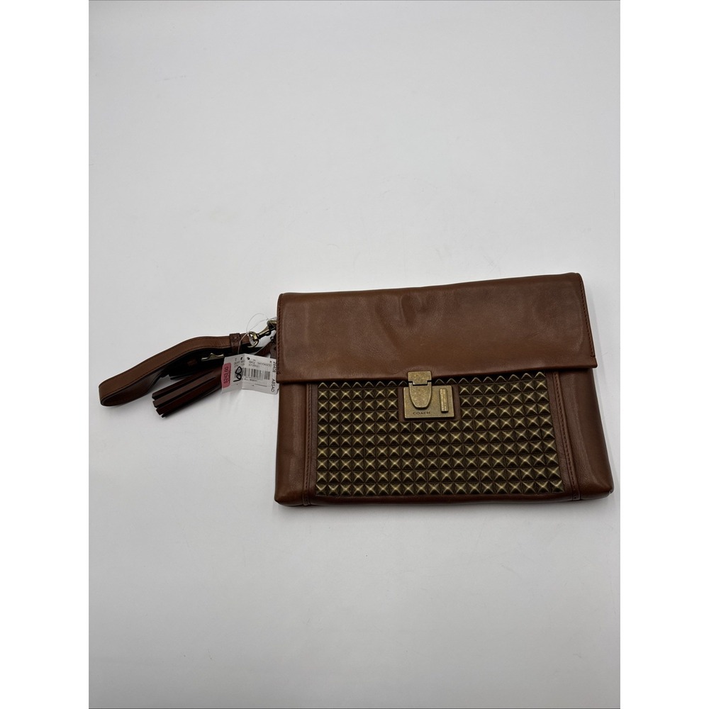 Coach Legacy Studded Leather Archival Clutch Saddle Brown New With Tags 26408